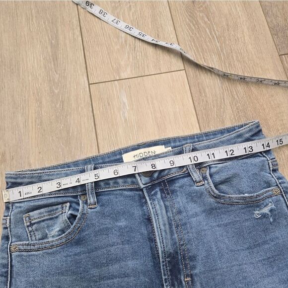 Hidden Los Angeles Blue Jeans Super High Waisted Skinny Frayed Hem Side Slit 27 - Picture 8 of 12